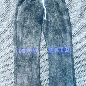 Gray Sweatpants with Purple Lettering